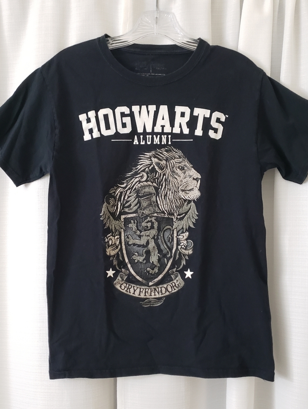 Small Harry Potter Black Shirt Gray Graphic - Hogwarts Alumni Gryffindor Crest